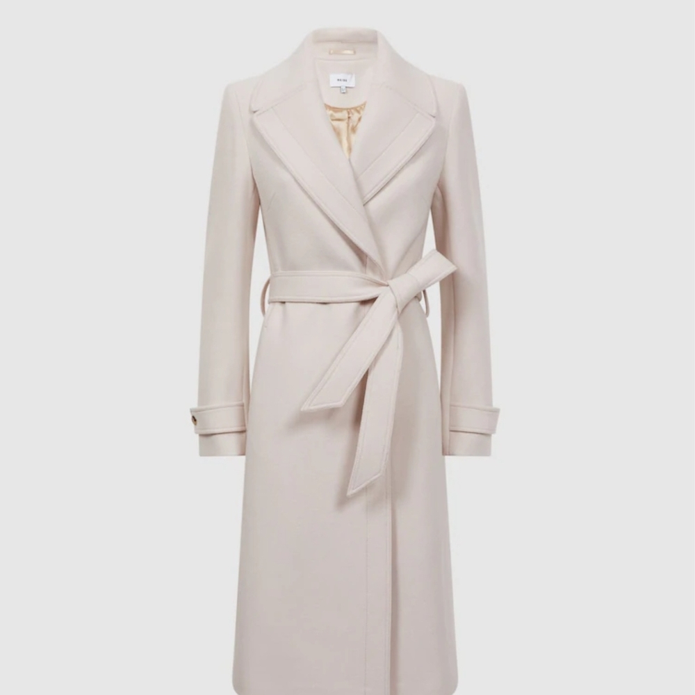 NWT Reiss Tor Wool-blend Belted Coat In Neutral